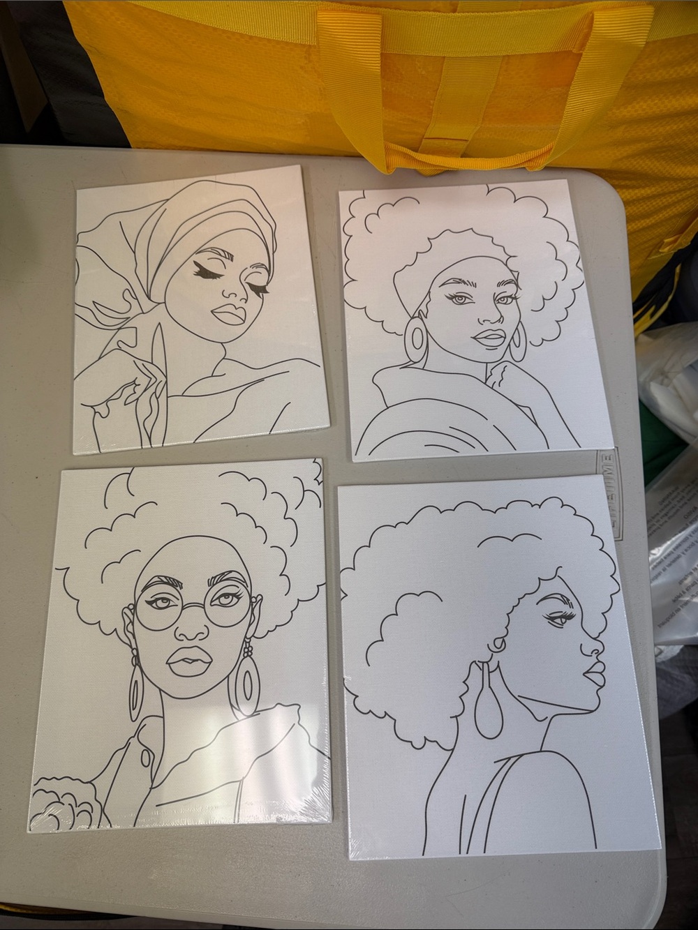 Set of 4 Black & White African American Ladies Art Canvases ready to paint color